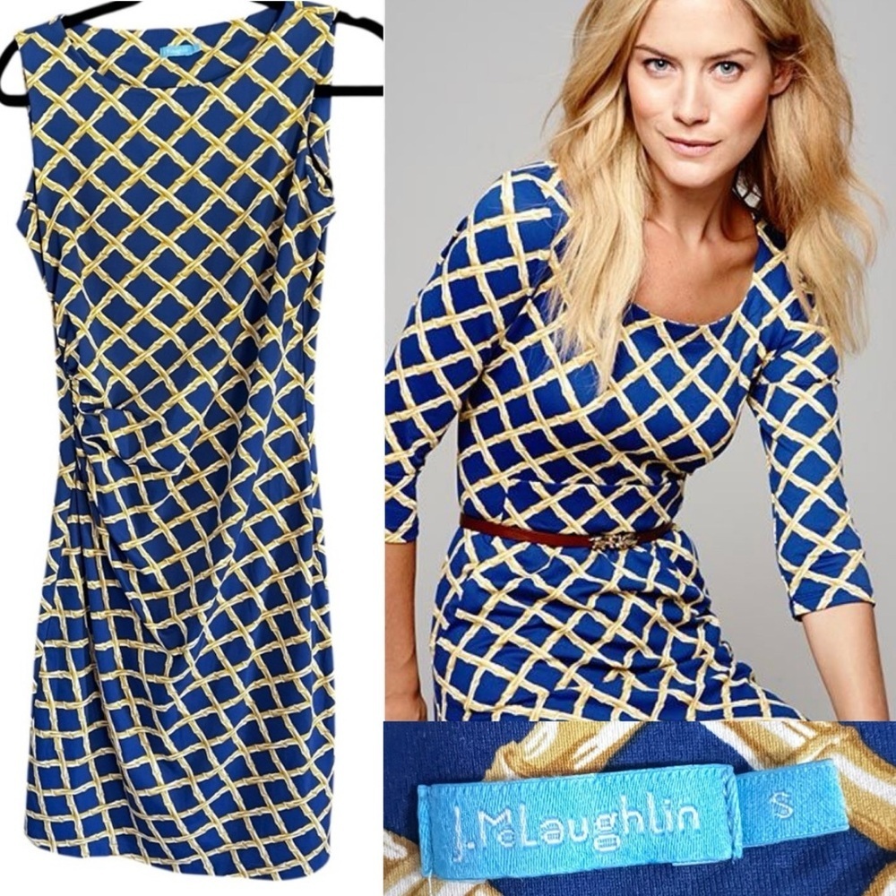 J McLaughlin Blue and Gold Sleeveless Lynda Dress size 6